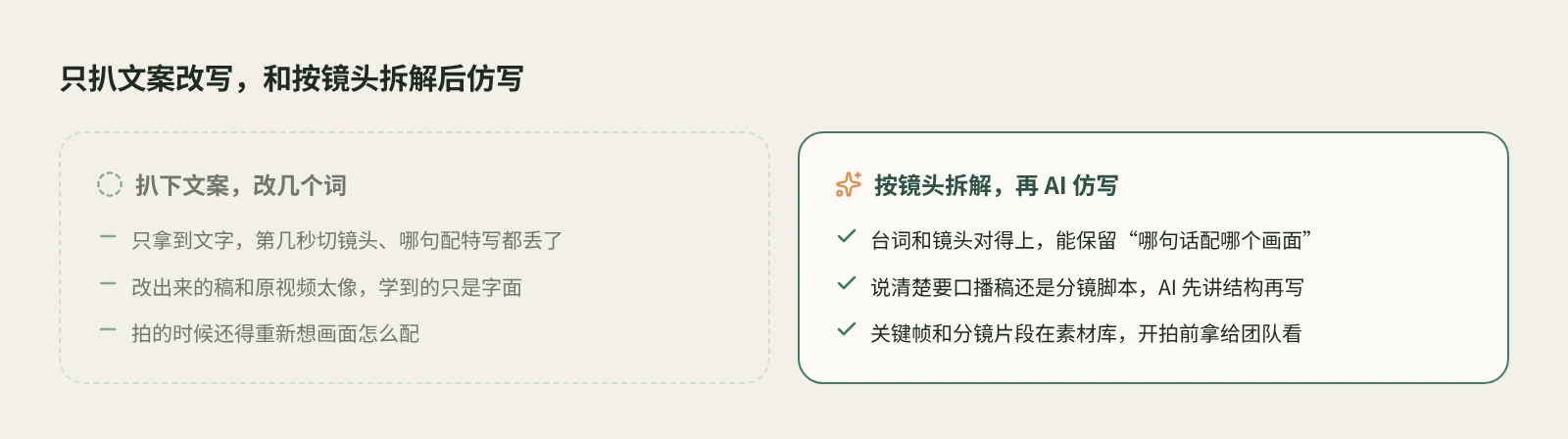 只扒文案改写和按镜头拆解后仿写的对比